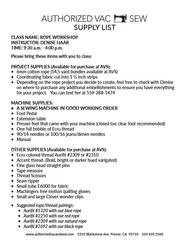 Rope Workshop 1/17/26 9:30a - 4p