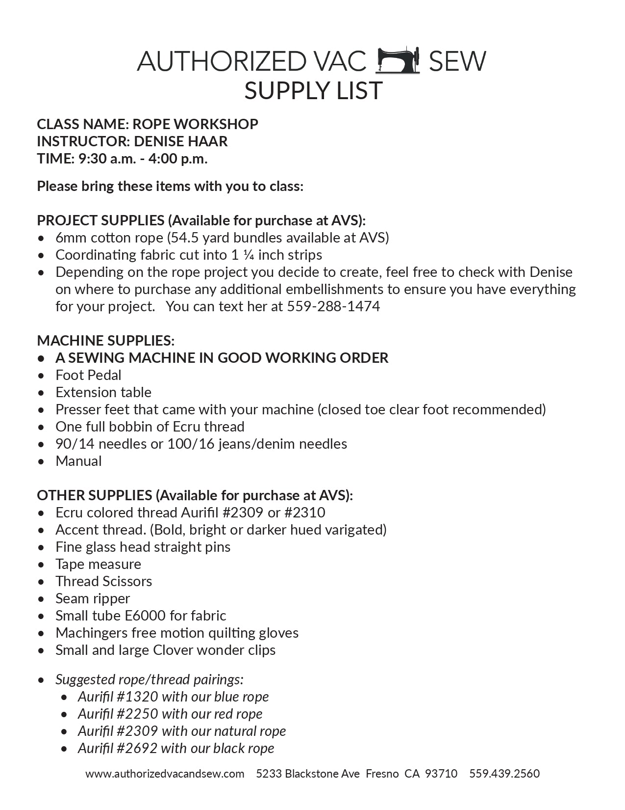 Rope Workshop 8/15/26 9:30a - 4p