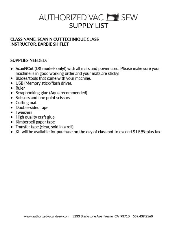 ScanNCut DX Technique Workshop 12/3/25 9:30a - 3p