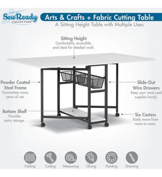 Sew Ready Mobile Folding Craft & Cutting Table with Storage
