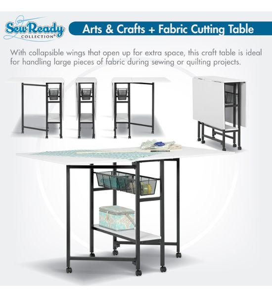 Sew Ready Mobile Folding Craft & Cutting Table with Storage