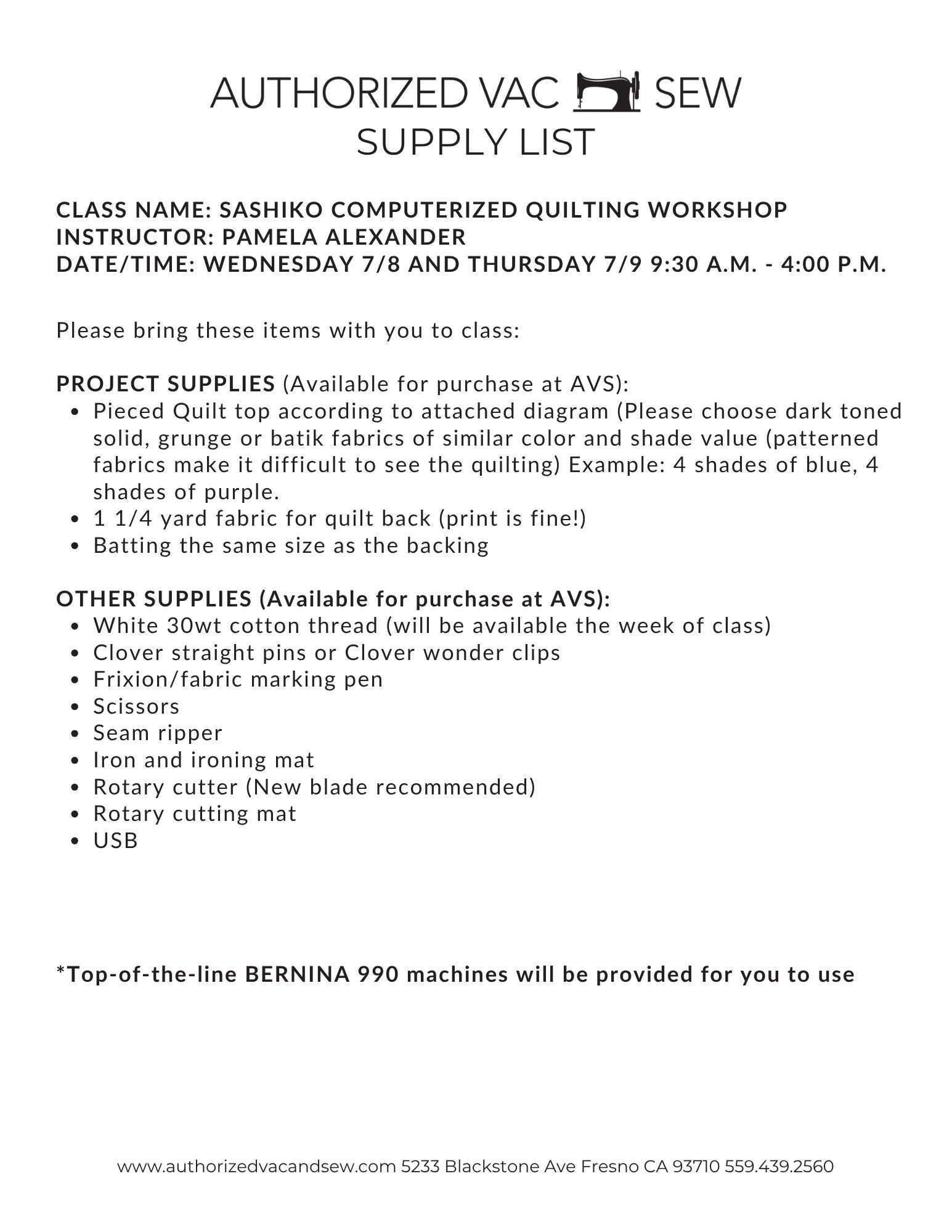Sashiko Quilting Workshop on the 990 7/8/26 and 7/9/26 9:30a - 4p