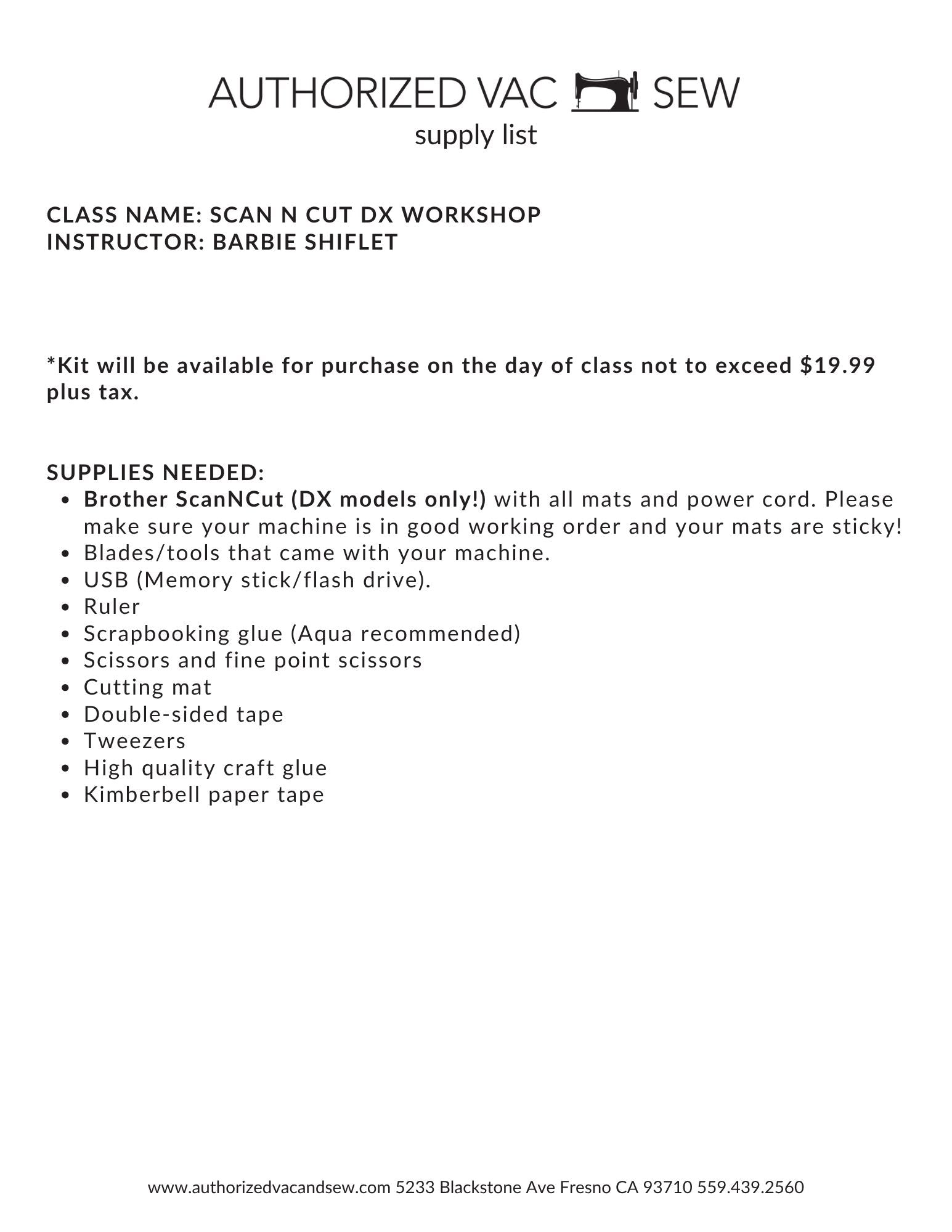 ScanNCut DX Technique Workshop 7/1/26 9:30a - 3p