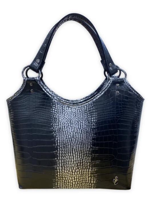 Simply Classic Faux Crocodile Faux Leather – Silver Blend Navy