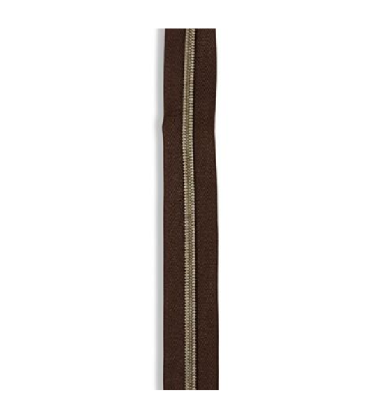 Simply Classic No. 5 Nylon Zipper Tape – Brown with Antique Bronze Teeth – 1¼" x 3 Yards