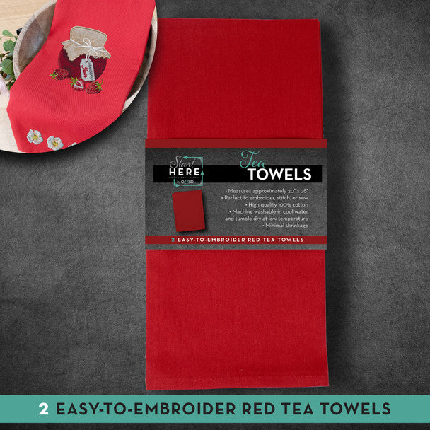 TEA TOWEL RED 20X28" 2/PK"