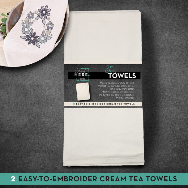 TEA TOWEL CREAM 20X28" 2/PK"