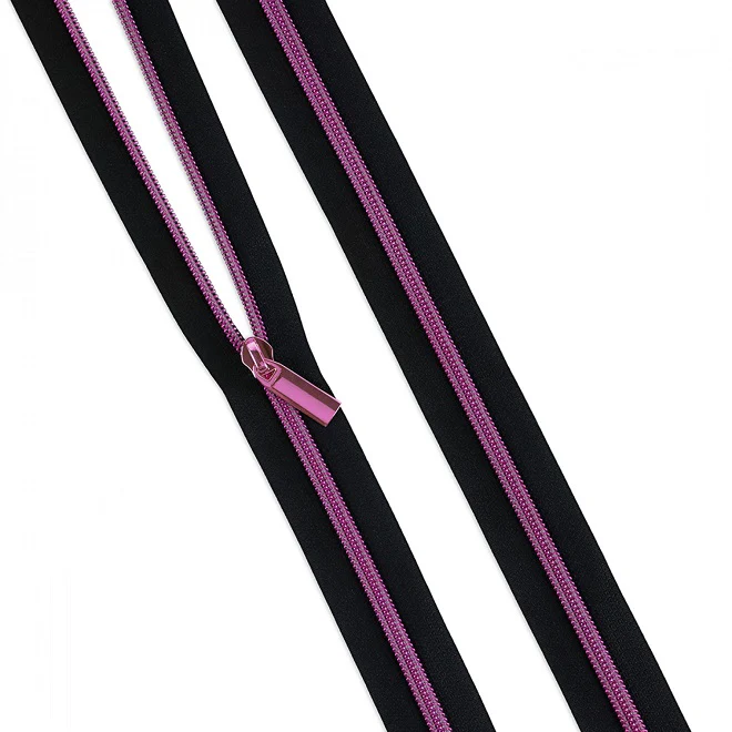 Black #5 Nylon Tula Pink Coil Zipper 3yds And 9 Pulls