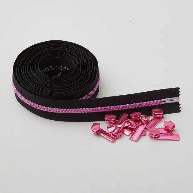 Black #5 Nylon Tula Pink Coil Zipper 3yds And 9 Pulls