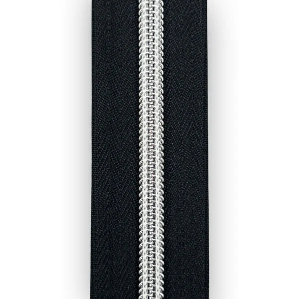 No. 5 Zipper Tape 1-1/4 in - Black/Nickel