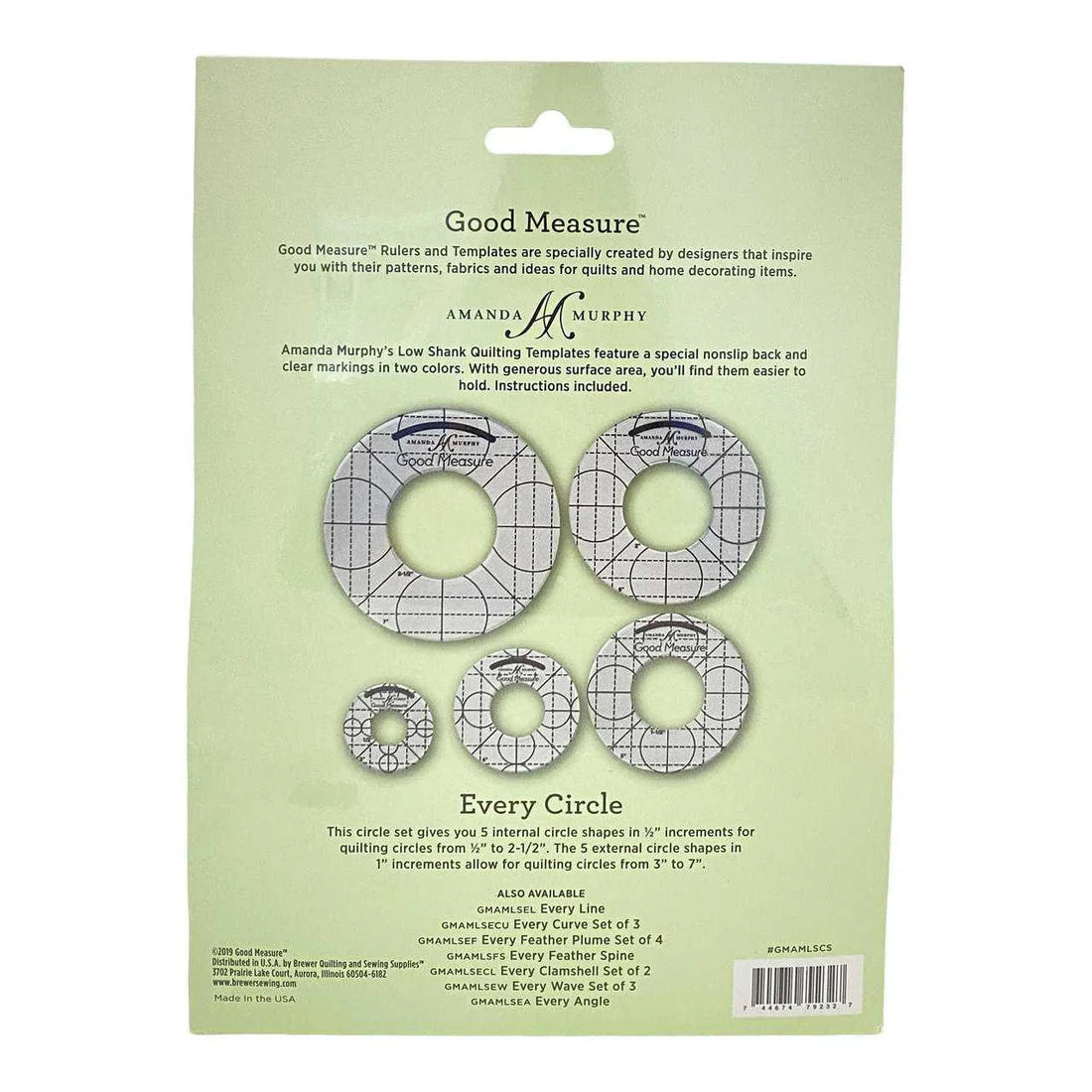 Good Measure Low Shank Circle Quilting Template Ruler 5 PC Set