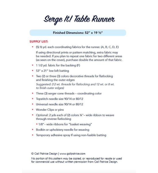 Serge It! Table Runner Pattern