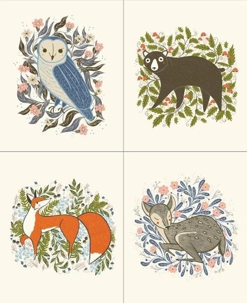 Woodland Wonder Cloud Floral Animal Quilt Panel